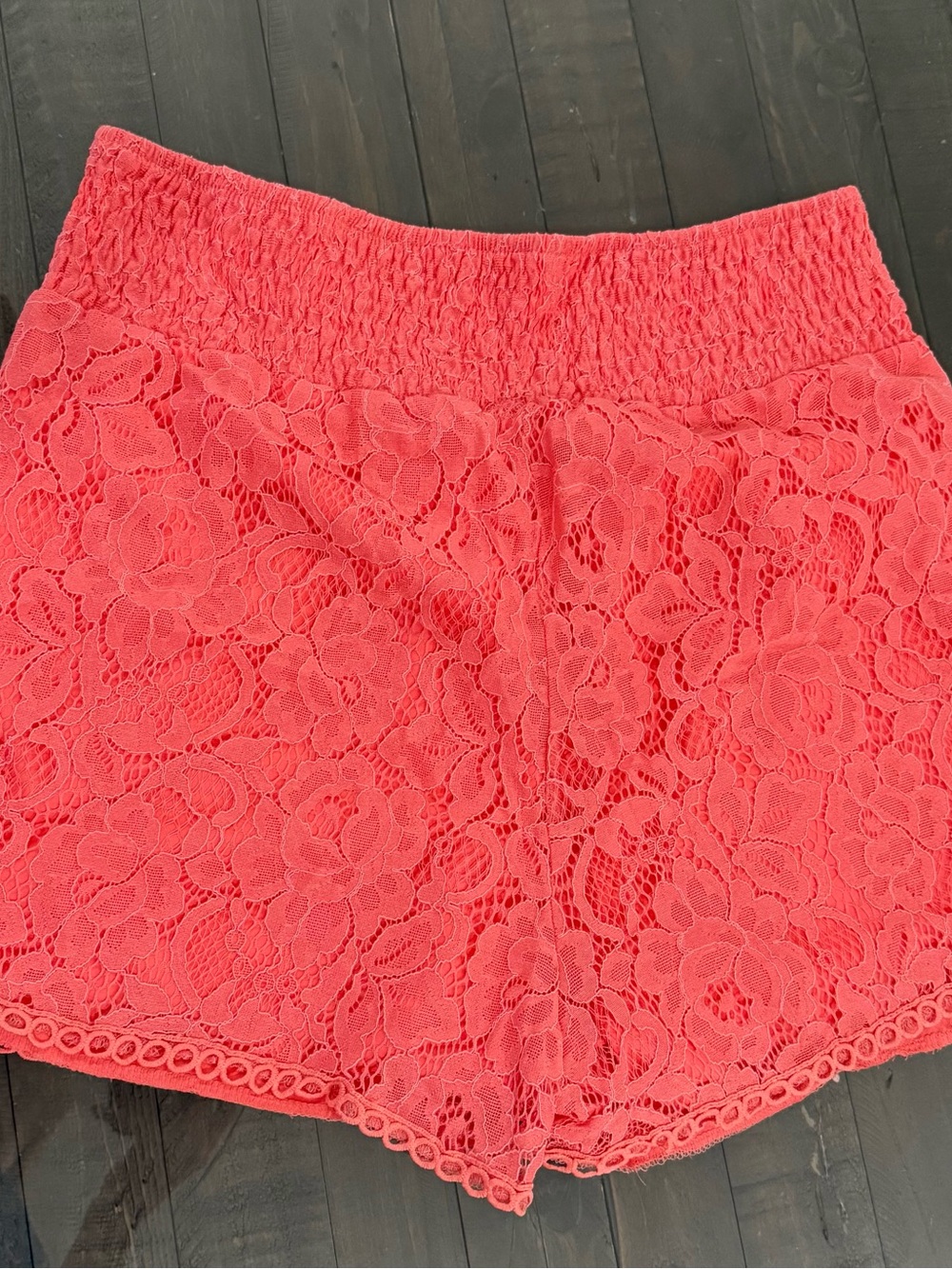 Coral Lace Elastic Waist Shorts